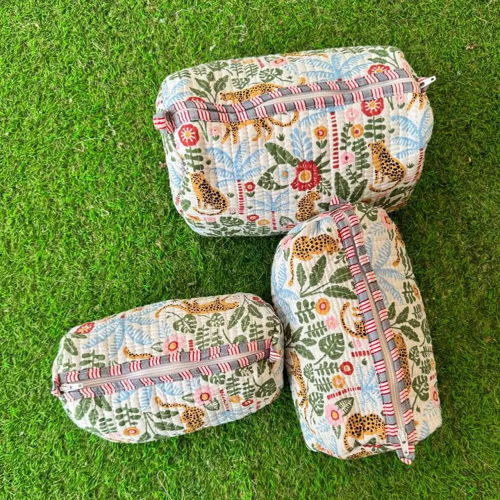 Leopard in Bloom Quilted Cosmetic Bag Set