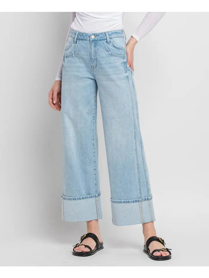 Nicole Super High Rise Cuff Baggy Wide Jeans