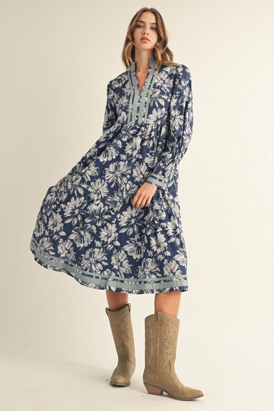 Bloom in Contrast Midi Dress