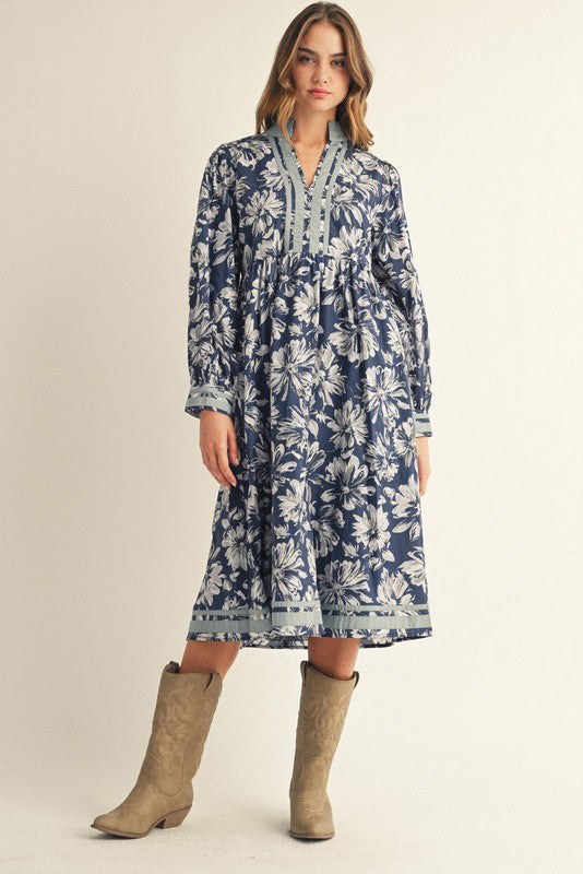 Bloom in Contrast Midi Dress
