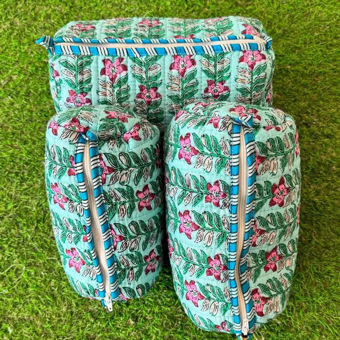 Garden Glam Quilted Cosmetic Bag Set