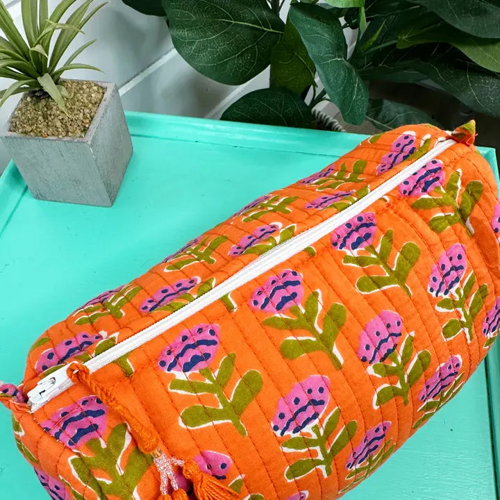 Orange Floral Cosmetic Bag