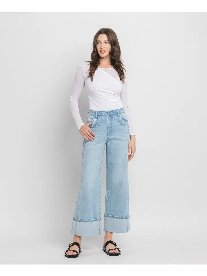 Nicole Super High Rise Cuff Baggy Wide Jeans