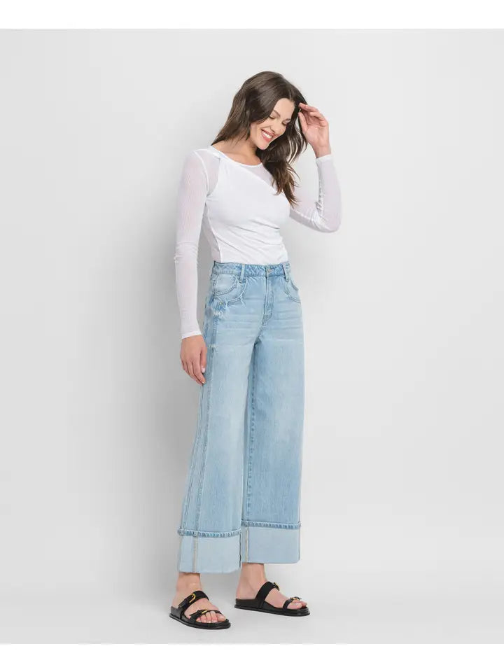 Nicole Super High Rise Cuff Baggy Wide Jeans