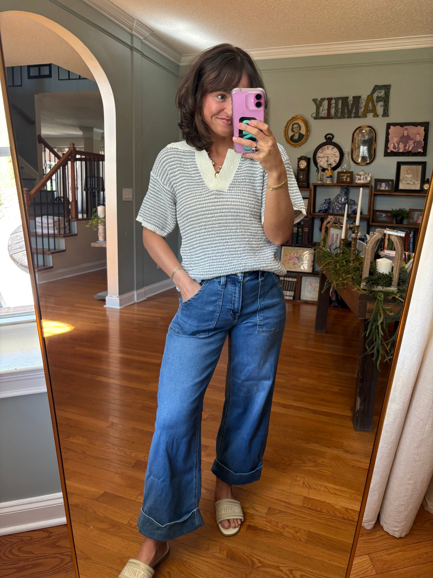 Preppy Stitch Collared Knit Top