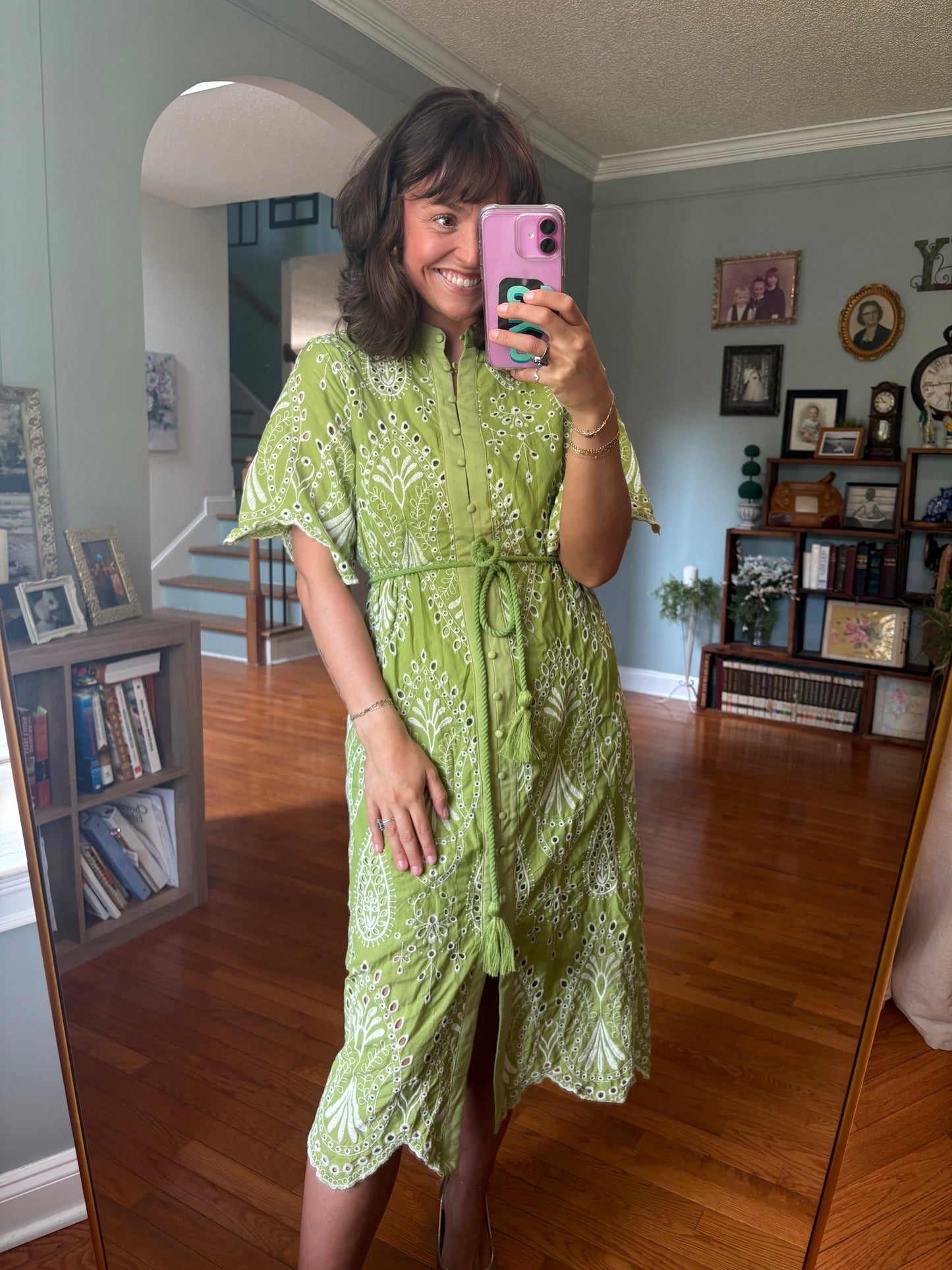 Verdant Vogue Eyelet Midi Dress
