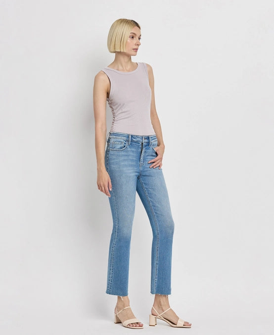 Austyn High Rise Raw Hem Crop Flare Jeans