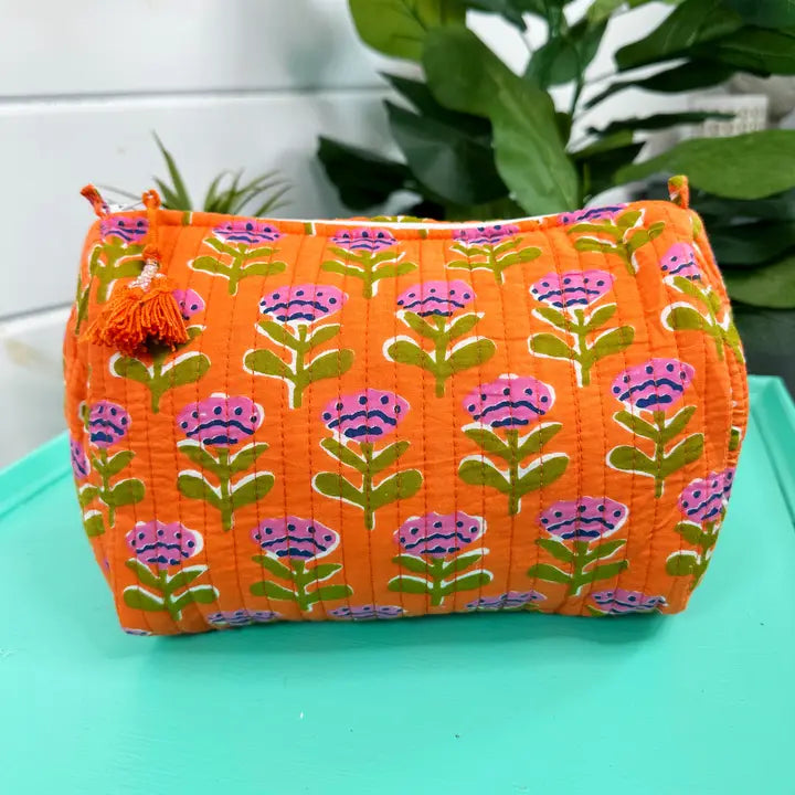 Orange Floral Cosmetic Bag