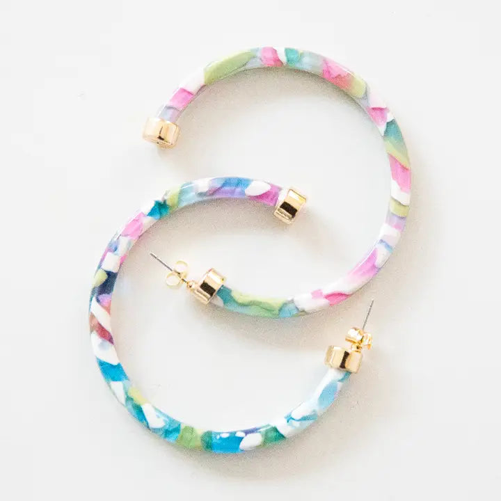 Rainbow Confetti 2-Inch Hoop Earrings