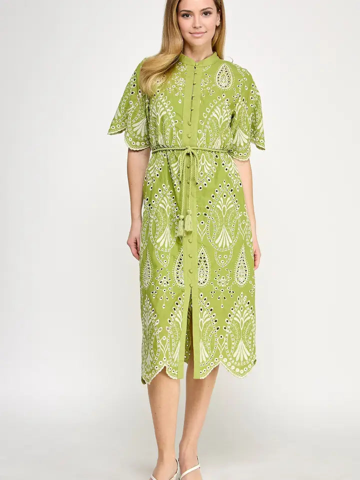 Verdant Vogue Eyelet Midi Dress