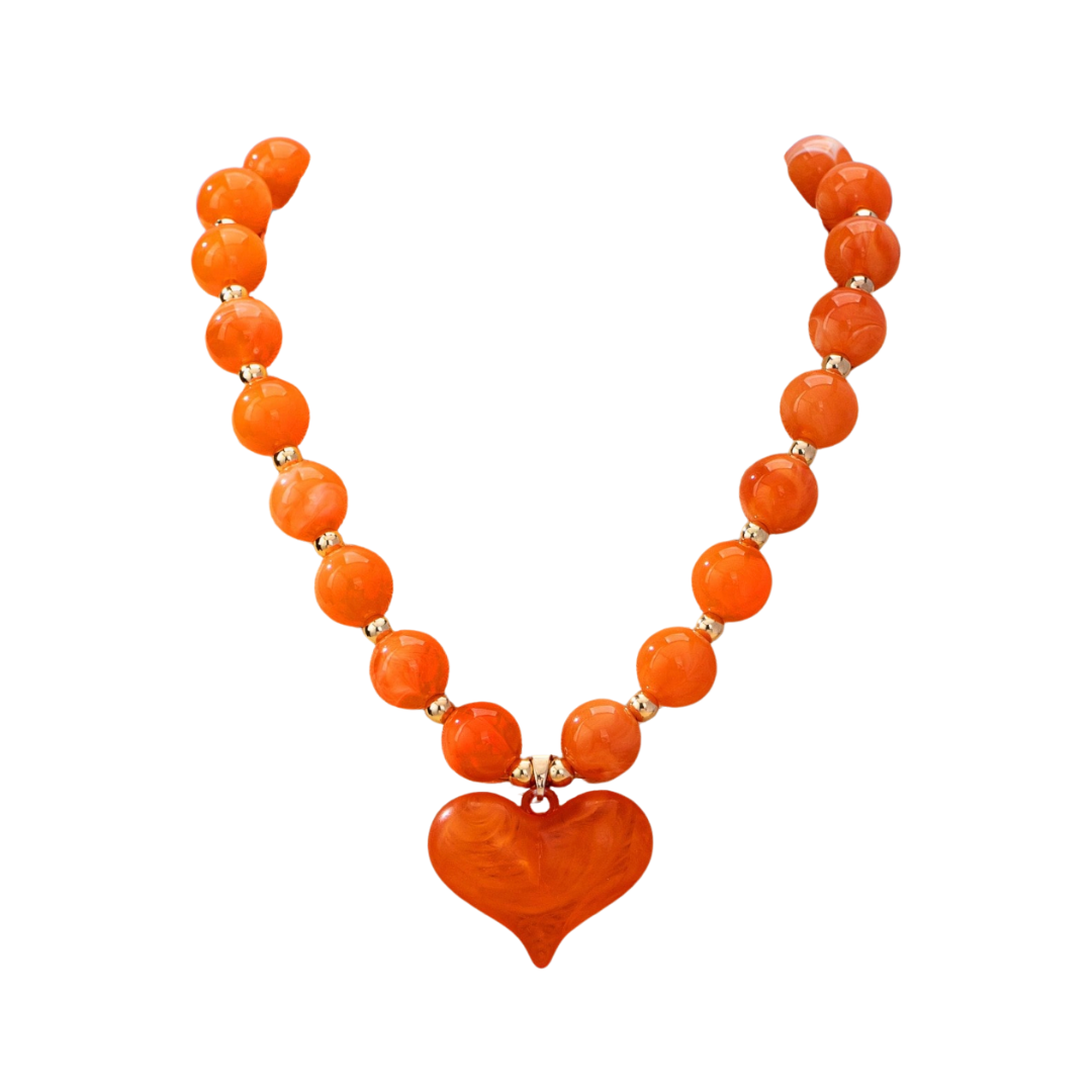 Tyra Beaded Heart Necklace - Orange