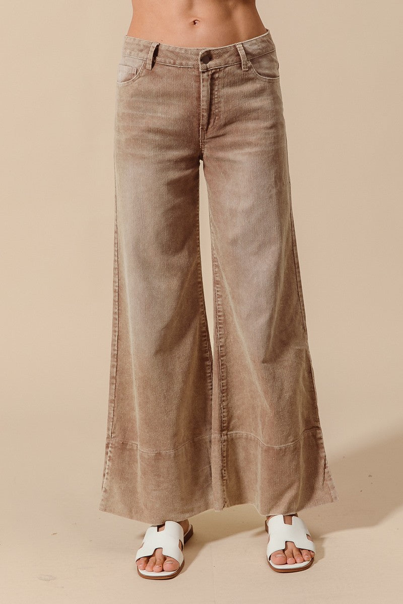 Briggs Wide Leg Flared Washed Corduroy Pants