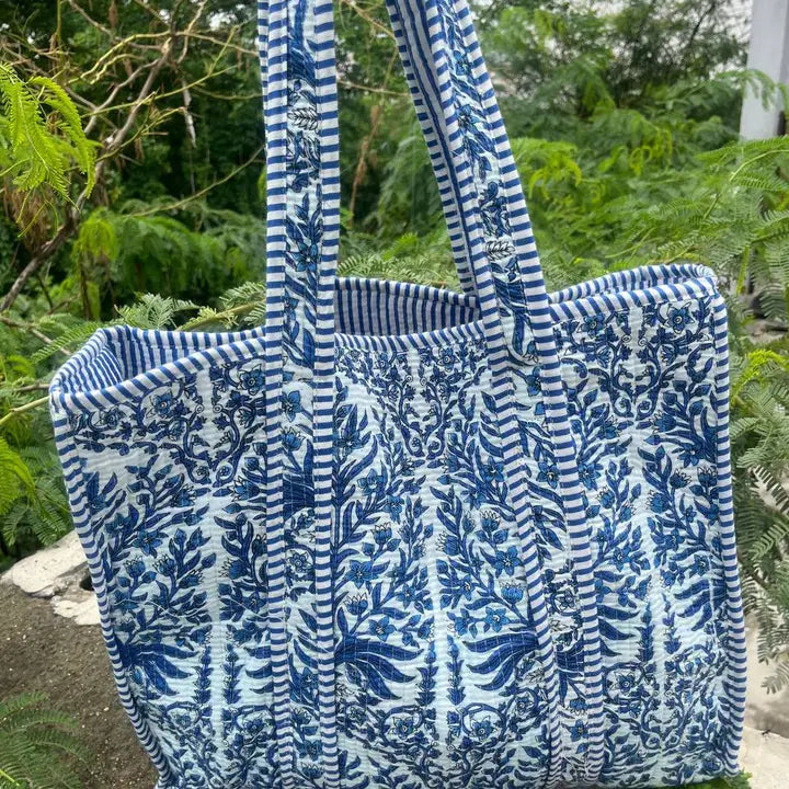 Blue Bloom Quilted Tote Bag
