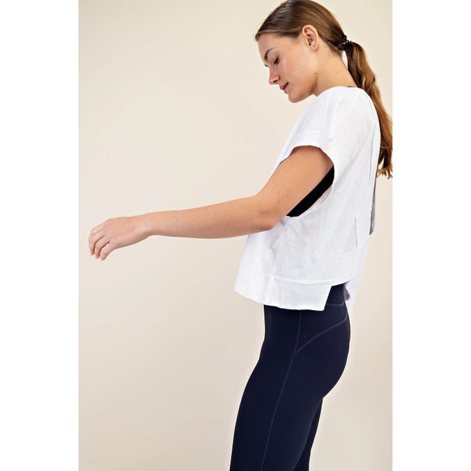 Cotton Curve Slub Open Back Top
