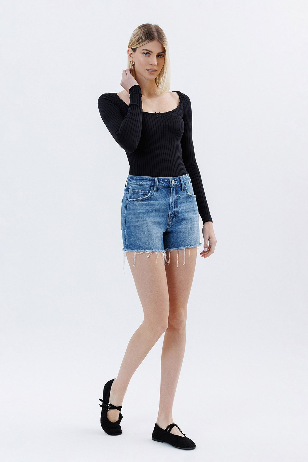 Georgia High Rise Raw Hem Denim Shorts