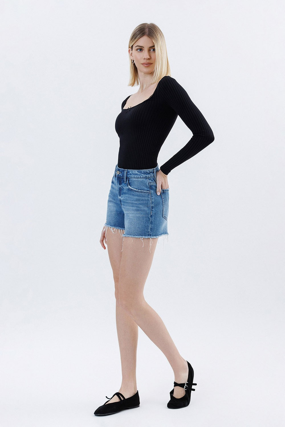 Georgia High Rise Raw Hem Denim Shorts
