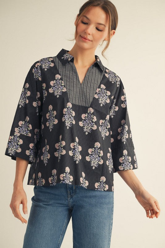 Pinstripe Petals Floral Top