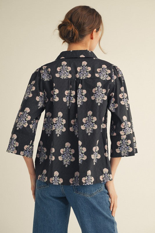 Pinstripe Petals Floral Top