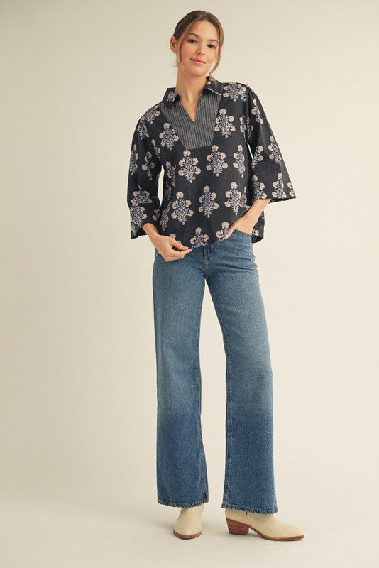 Pinstripe Petals Floral Top