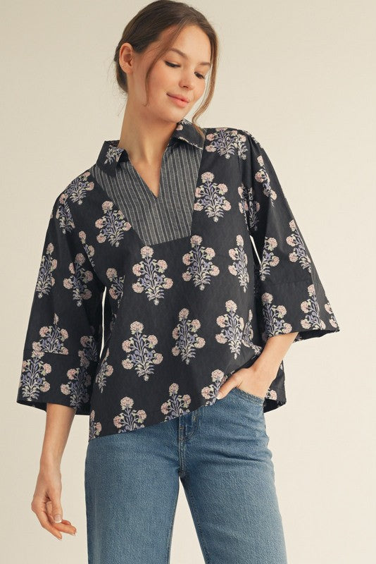 Pinstripe Petals Floral Top