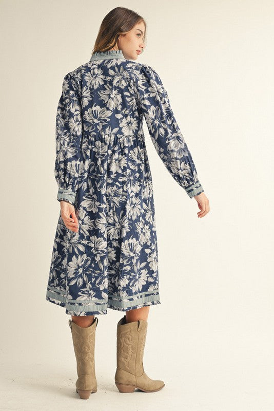 Bloom in Contrast Midi Dress