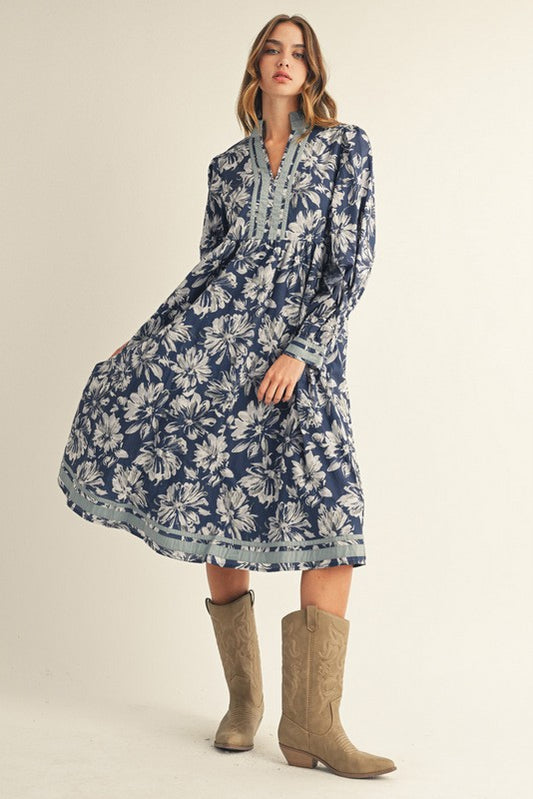 Bloom in Contrast Midi Dress