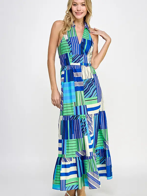 Ocean Mirage Halter Maxi Dress