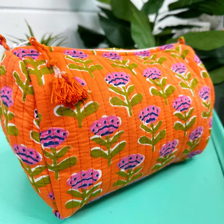 Orange Floral Cosmetic Bag