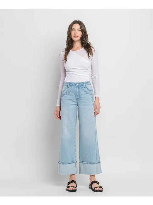 Nicole Super High Rise Cuff Baggy Wide Jeans