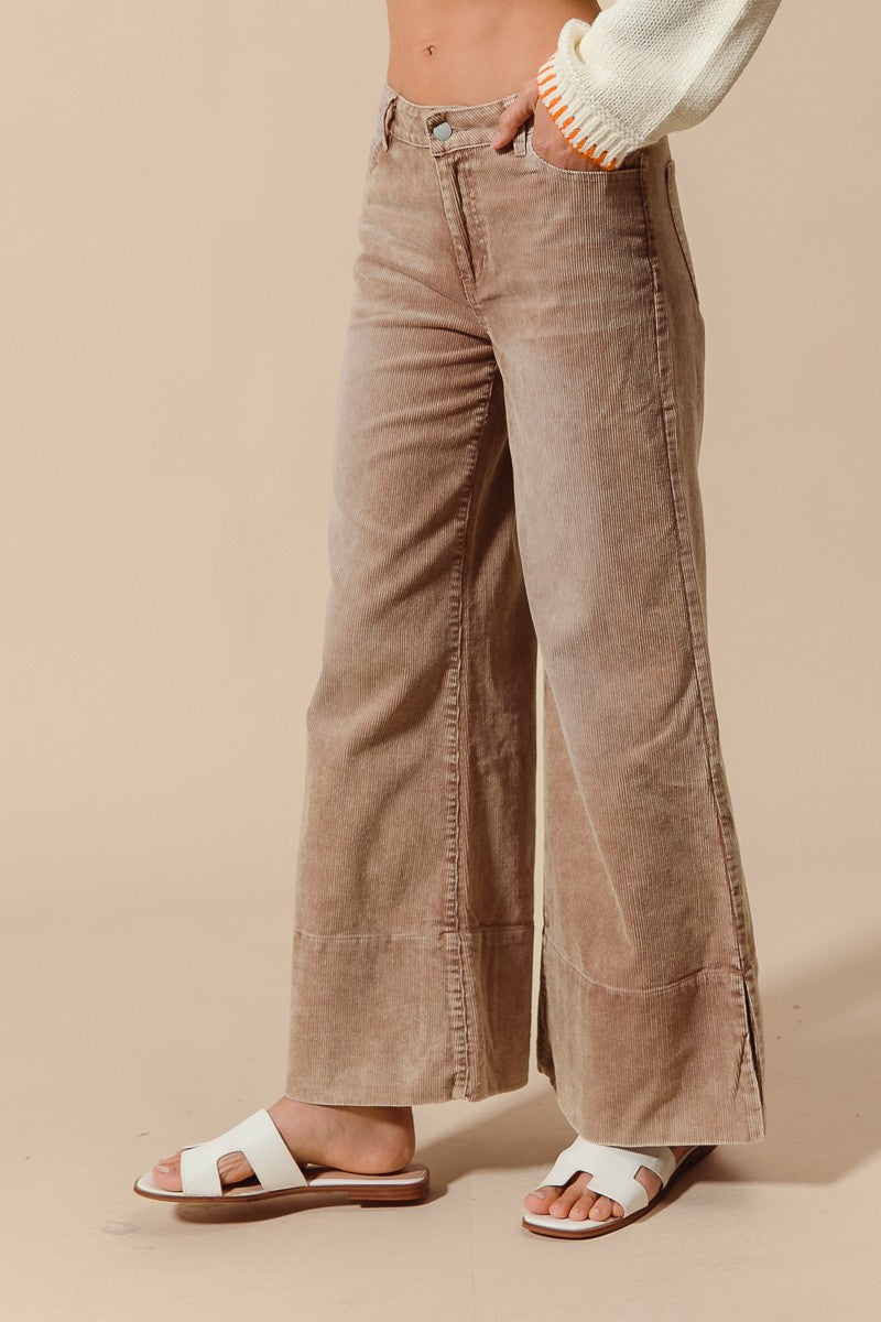 Briggs Wide Leg Flared Washed Corduroy Pants