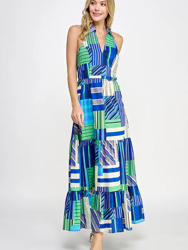 Ocean Mirage Halter Maxi Dress