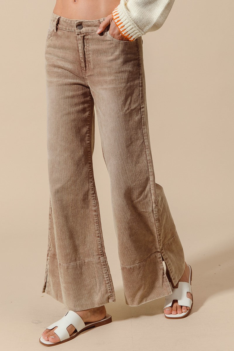 Briggs Wide Leg Flared Washed Corduroy Pants