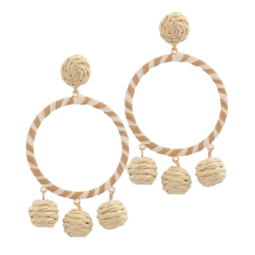 Esme Rattan Ball & Wrapped Raffia Circle Earrings