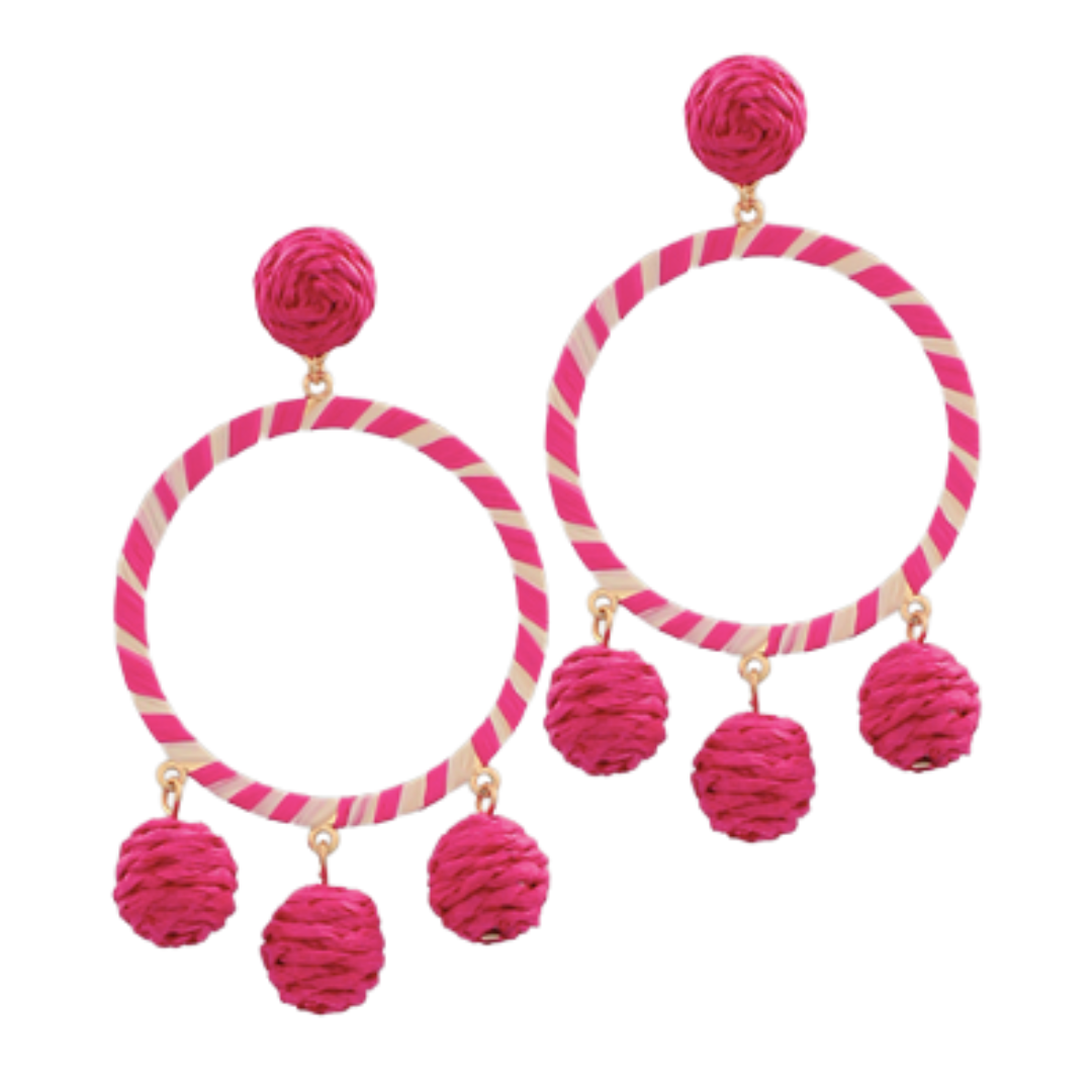 Esme Rattan Ball & Wrapped Raffia Circle Earrings