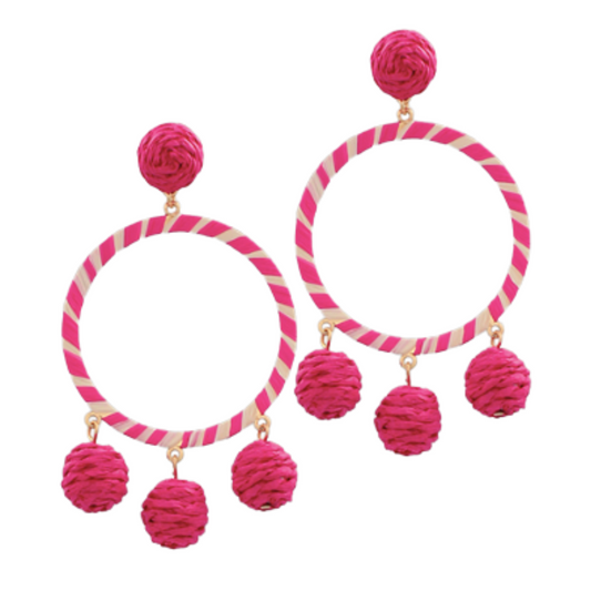 Esme Rattan Ball & Wrapped Raffia Circle Earrings