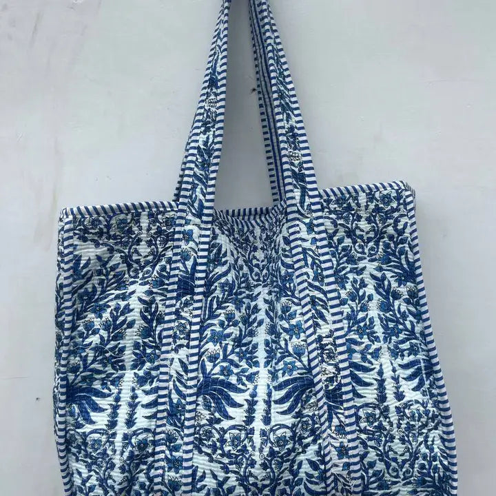 Blue Bloom Quilted Tote Bag