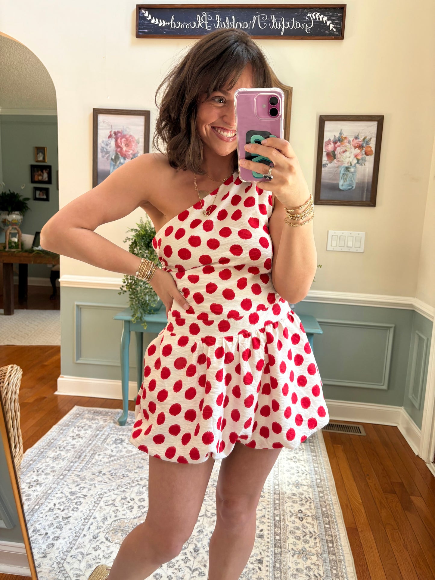 Red Hot Dots One Shoulder Romper