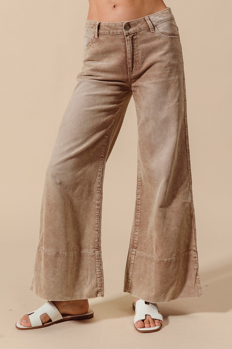 Briggs Wide Leg Flared Washed Corduroy Pants