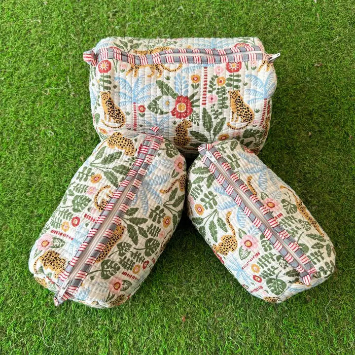 Leopard in Bloom Quilted Cosmetic Bag Set