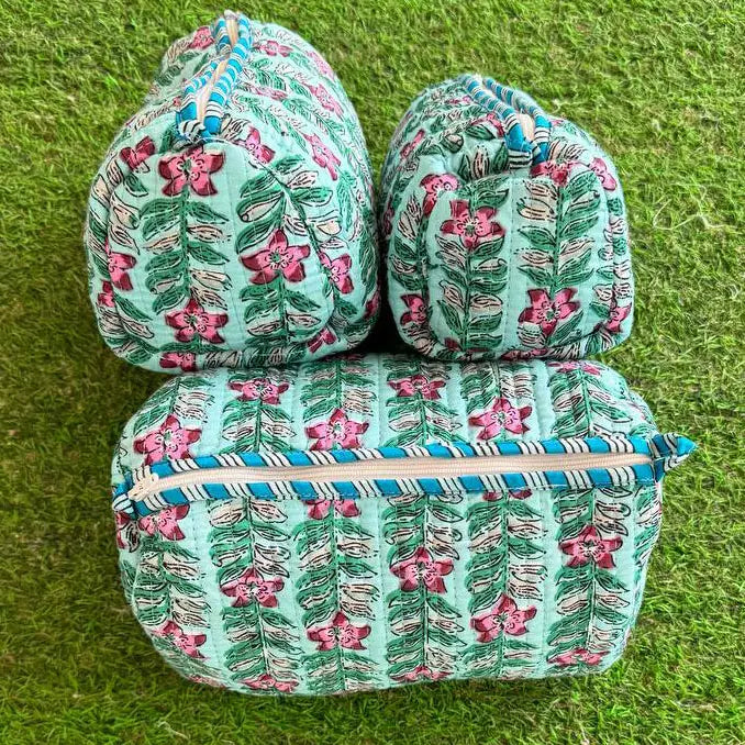 Garden Glam Quilted Cosmetic Bag Set