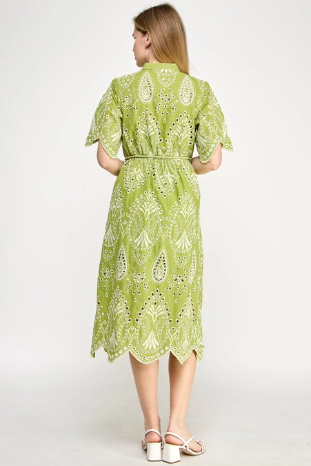 Verdant Vogue Eyelet Midi Dress