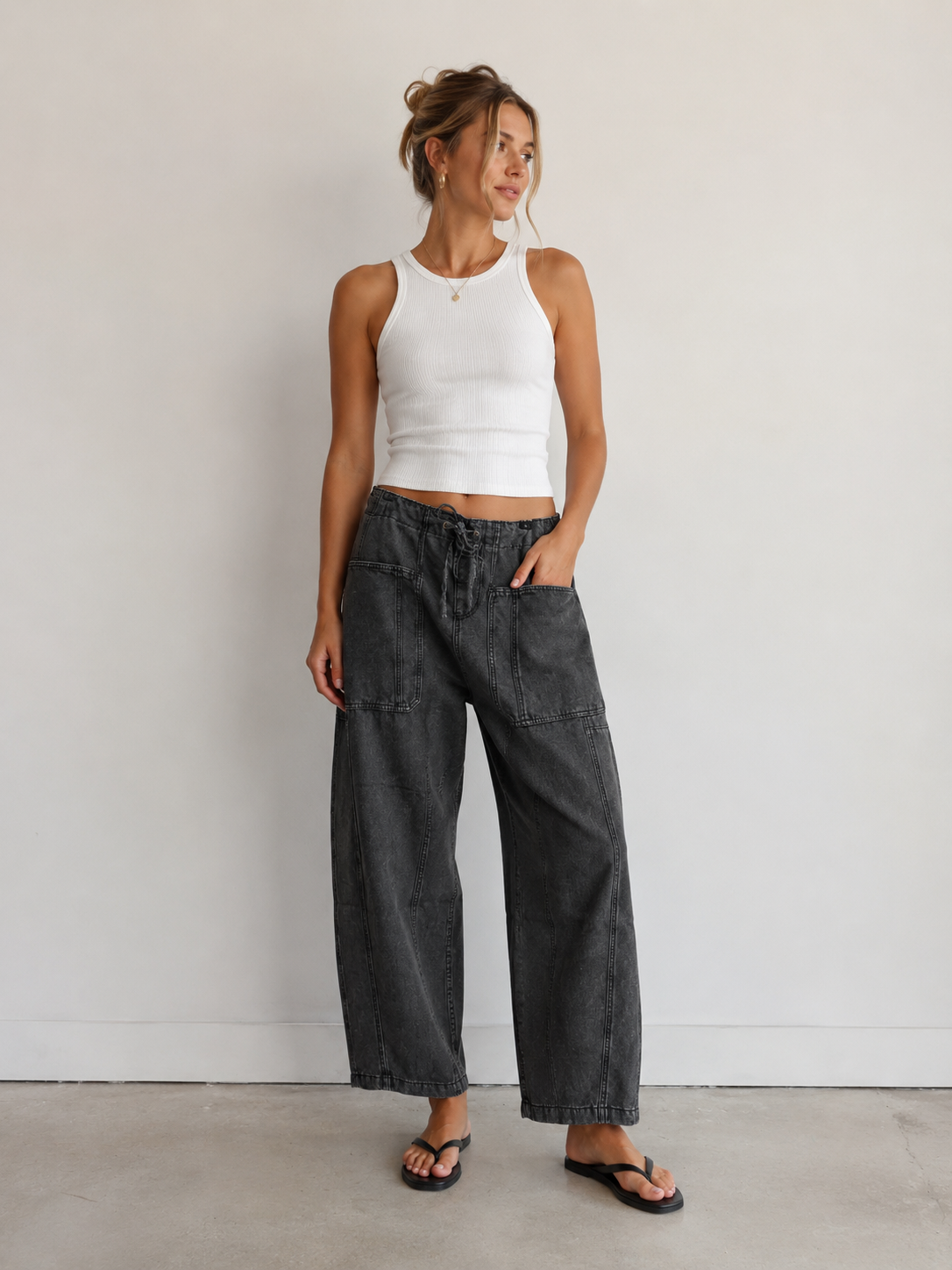 Max Drawstring Denim Barrel Jeans
