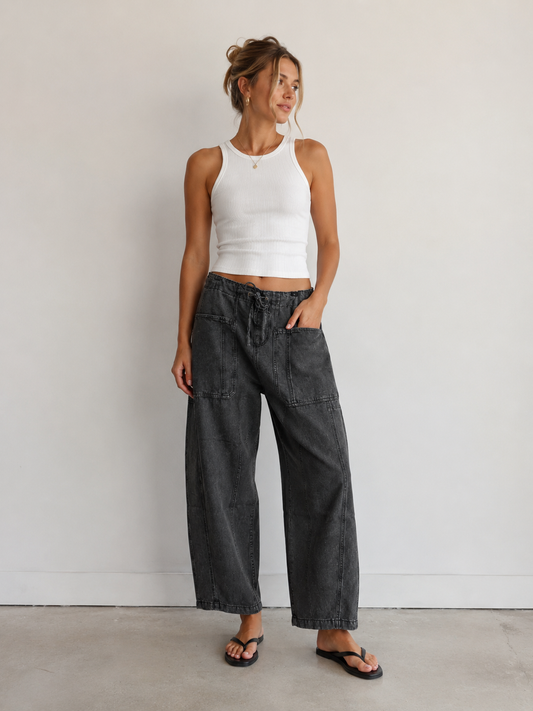 Max Drawstring Denim Barrel Jeans