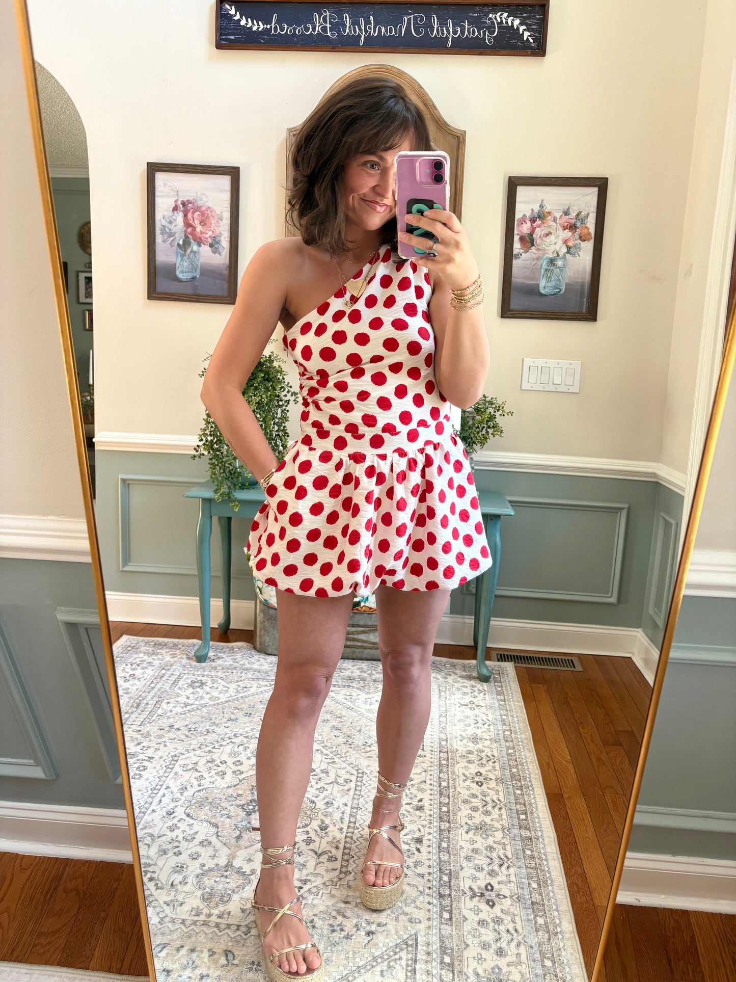 Red Hot Dots One Shoulder Romper