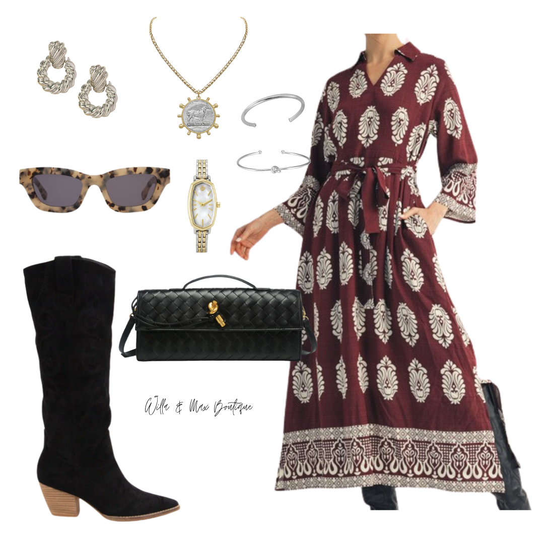 The Damask Wrap Waist Tie Midi Dress