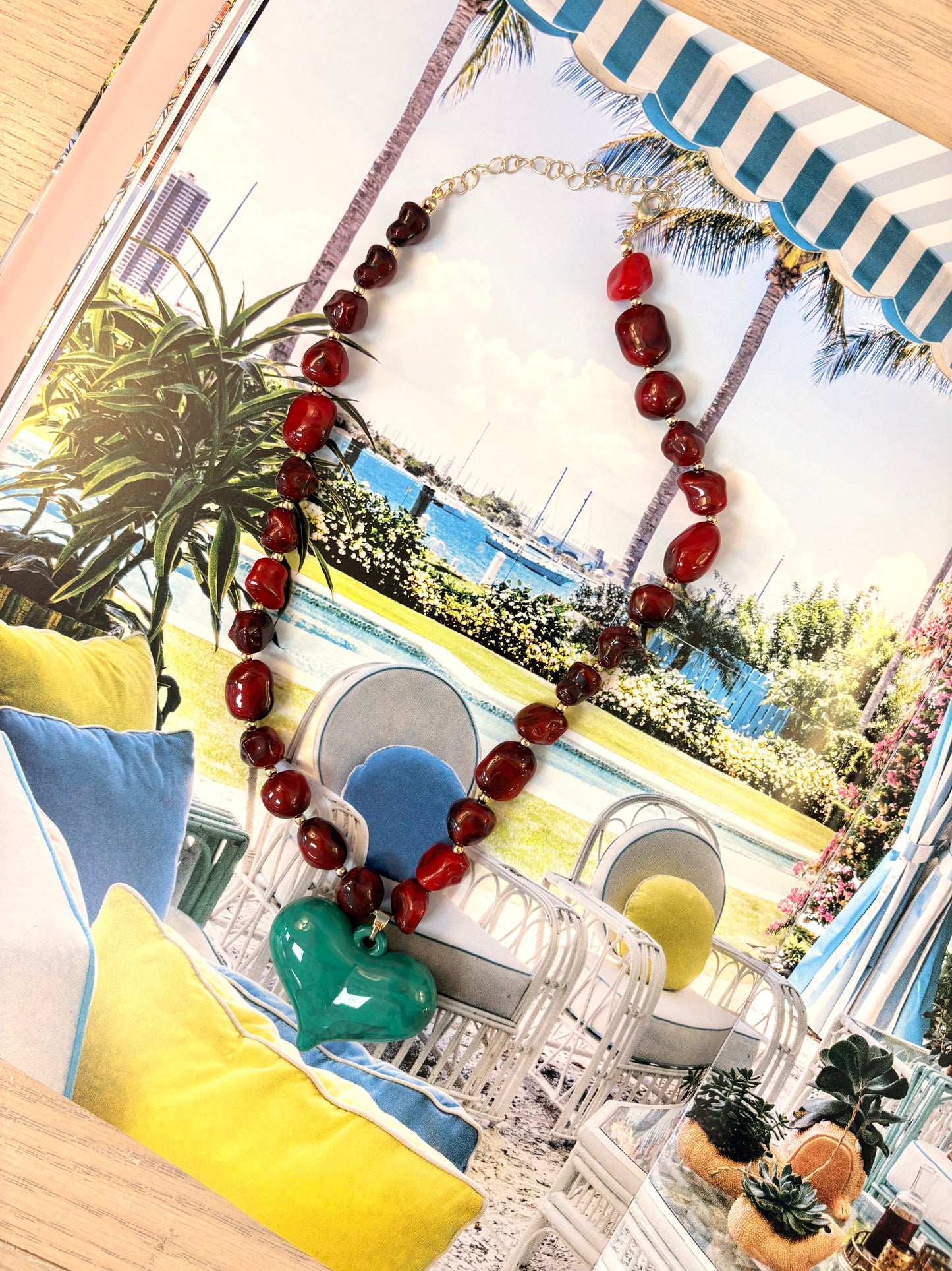 Rosalyn Resin Beaded Heart Necklace