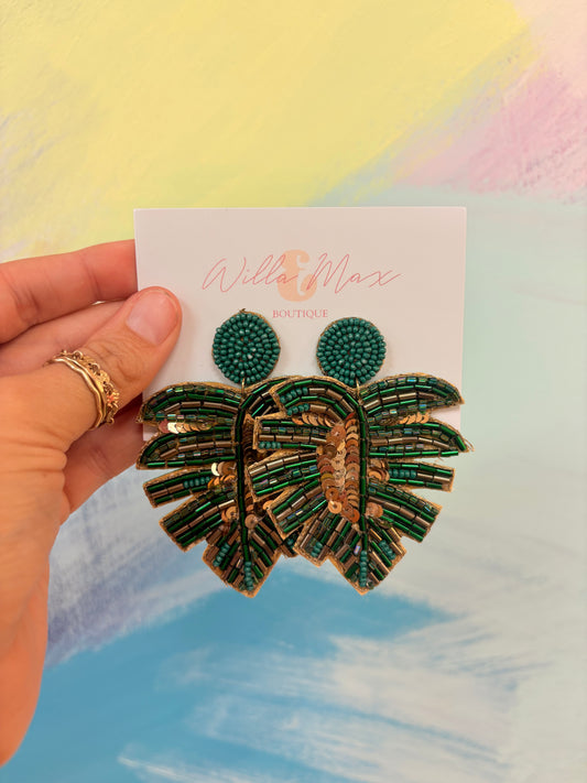 Florence Palm Leaf Beaded Earrings