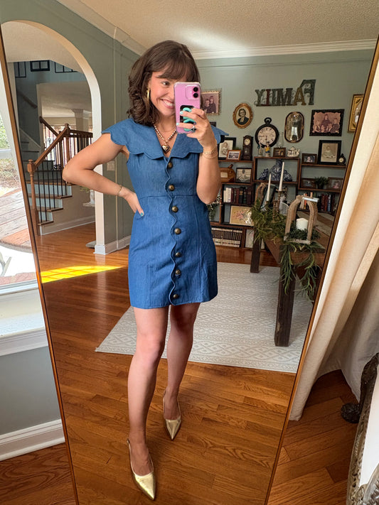 Denim Dainty Scallop Mini Dress