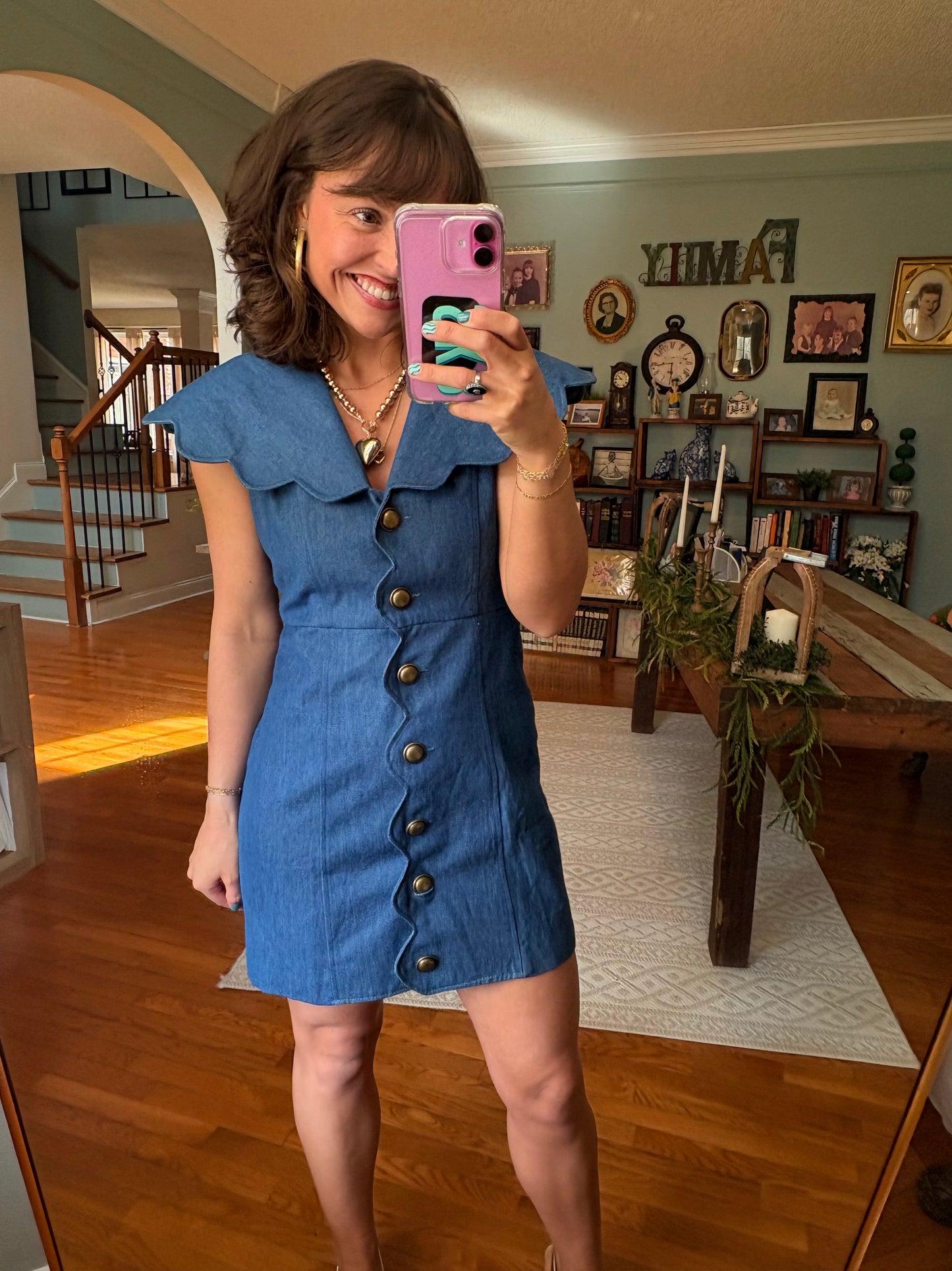 Denim Dainty Scallop Mini Dress