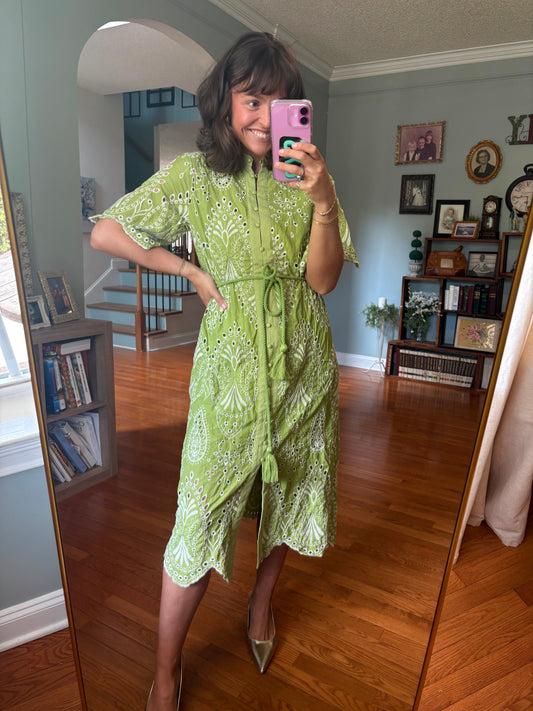 Verdant Vogue Eyelet Midi Dress